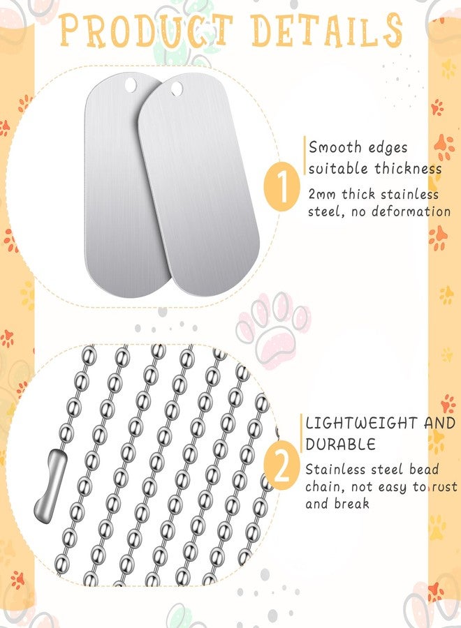 Romooa 20 Pieces Military Dog Tags Set Including 10 Stainless Steel Army Blank Dog Tags 10 Steel Chains Personalized Pet Oval Pendant Necklaces for Stamping Engraving DIY Halloween Craft(Silver) - Image 3